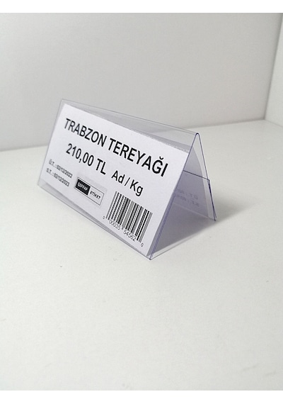50 Adet Pvc Şeffaf Etiketlik Çatı 8x4,5 Cm Çift Yön Fiyat İsimlik