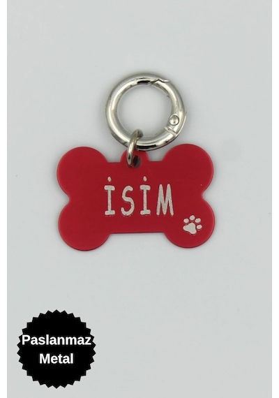 Kişiye Özel Köpek İsimli Künye- Metal- Paslanmaz, Kararmaz-köpek İsimlik-tasma Kırmızı-tek Ebat