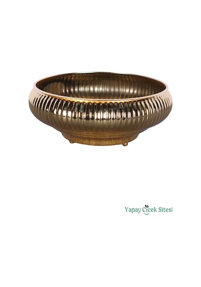 Yapay Çiçek Sitesi Metal Dekoratif Çizgili Ufo Saksı 8 Cm Altın