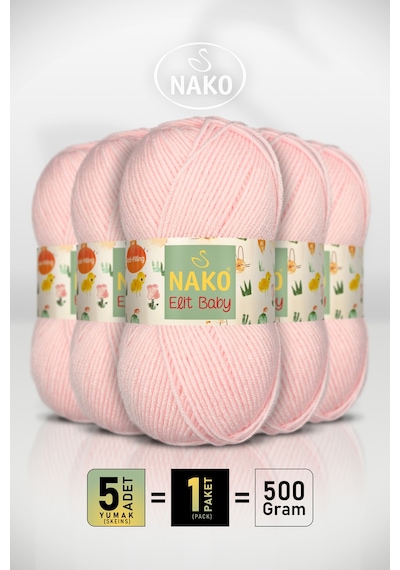 Elit Baby - 2892 Soft Pembe - 5'li Paket - 100gr/250m - Bebek İpi - Anti Pilling Tüylenmez İp