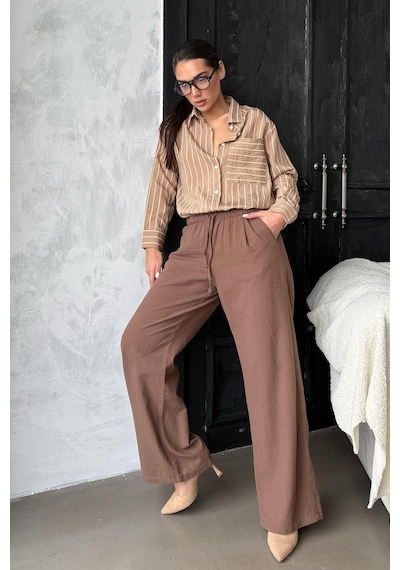 Madmext Camel Çizgili Cepli Kadın Gömlek Mg2345 Camel