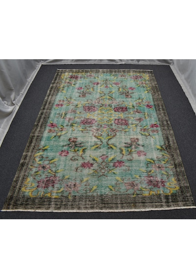Zehra Abla Halı Vintage El Dokuma Nadir Serpme Çiçekli Eskitme Yün Salon Halısı 7144 Çok Renkli