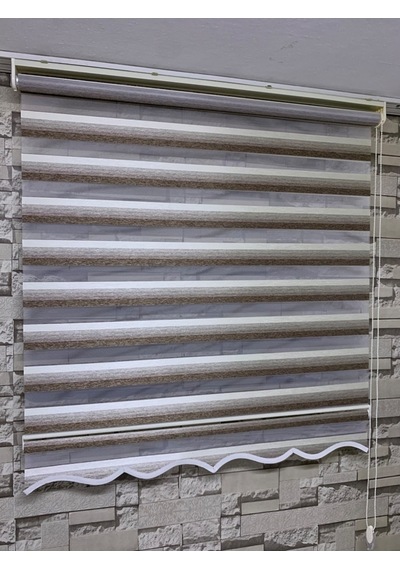 Kahve Krem Geçişli Zebra Perde (Etekli)