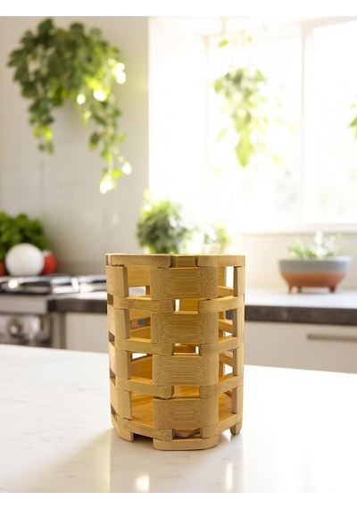 Bambu 13 Cm Tezgah Üstü Dekoratif Silindir Dik Kaşıklık Mutfak Düzenleyici Vivatti Kahverengi 10.6 X 14 Diğer