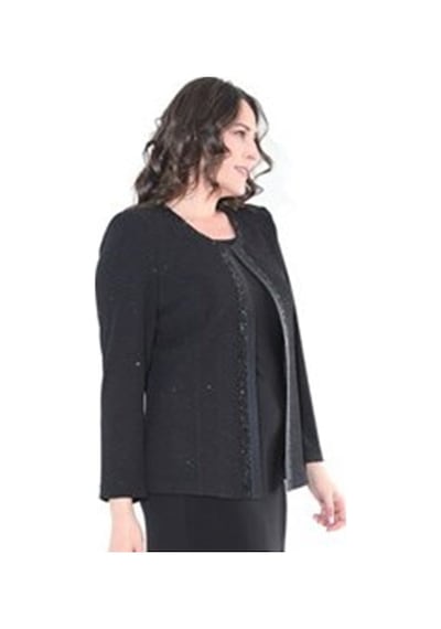 Ladies First Büyük Beden 3115 Siyah Ceket+Atlet Abiye Ikili Takım
