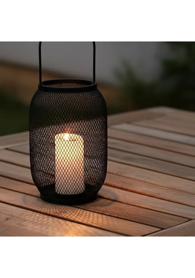 Deconox Ferforje Siyah Metal Fener Mumluk - 32 Cm Kulplu Büyük Boy - Dekoratif Masa Ve Bahçe Aydınlatma Kafesi 15x20 Cm 21x10 Cm