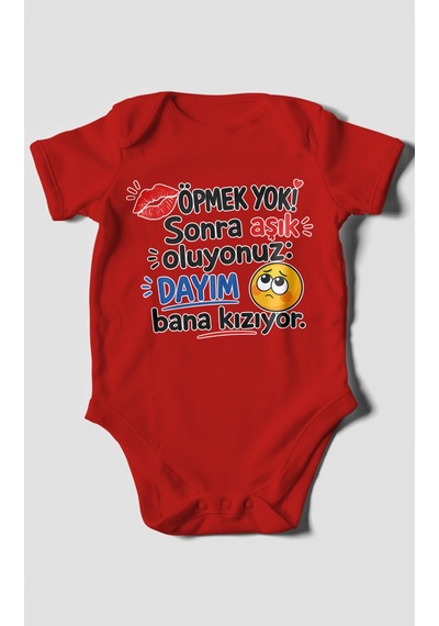 Morivokids Dayıya Özel Kısa Kollu Bebek Body %100 Pamuk Zbn169-kk Kırmızı