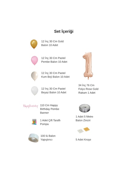 2 Yaş Pompa Hediyeli Doğum Günü Seti Banner Gold Pembe Kum Beji Beyaz Balonlar Rose Gold Rakam Çok Renkli
