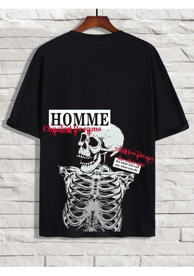 Startmore Adrift Unisex Oversize Kalıp Sloganlı Ve İskelet Baskılı Harajuku Style Siyah