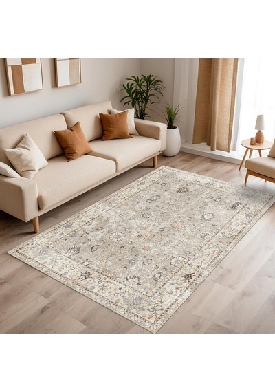 Latte Dizayn Monty Vintage Desenli Şönil Pamuk Tabanlı Yıkanabilir Kaymaz Antibakteriyel Salon Halısı 80x200 Diğer