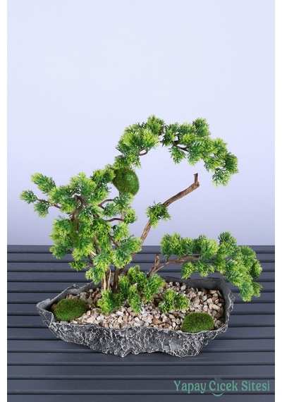 Yapay Çiçek Sitesi Kaya Aksıda Mini Yapay Bonsai Ağacı 40 Cm Yeşil