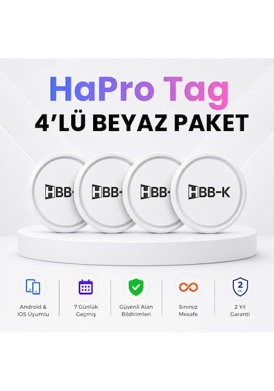 Hapro Tag Apple Uyumlu iOS & Android Airtag Akıllı Gps Siyah 4'lü Paket