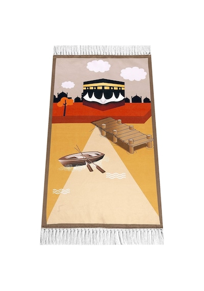 Dijital Baskılı Çocuk Seccadesi - Kayıklı Kabeli Kahverengi - 44 X 78 cm