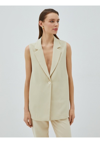 Koton Blazer Yelek Tek Düğmeli Arkası Kuşaklı Taş 3sak20006uw 3SAK20006UW080 Taş