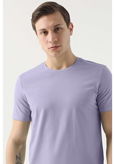 Twn Slim Fit Galaktik Leylak Düz Kabartma Baskılı T-shirt 4ec148551753m Galaktik Leylak