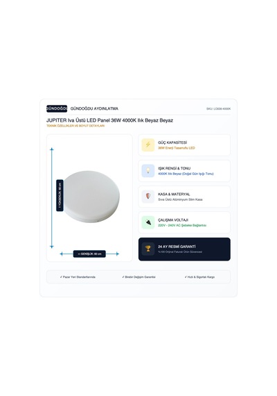 Jupıter Iva Üstü Led Panel 36w 4000k Ilık Beyaz Beyaz - Lc636-4000k