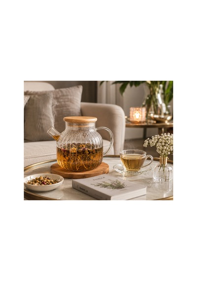 Borosilikat Bambu Kapaklı Isıya Dayanıklı Cam Demlik 1500 Ml Şeffaf Çay Demliği Diğer