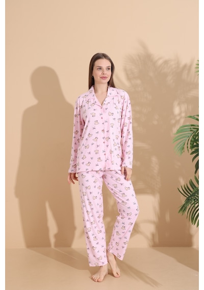 Street Beauty 01438 Milan Ceket Yaka Pijama Takım Pembe