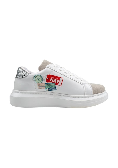 Kadın Vegan Deri Beyaz Sneakers - Travel Collage Tasarım Çok Renkli