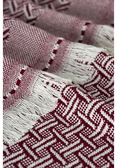 Serge Jakarlı Saçaklı Koltuk Örtüsü 170x205 Cm Bordo Çok Renkli