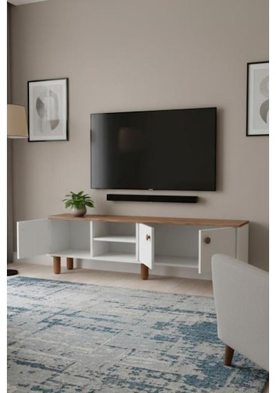 Sezer Tv Ünitesi 3 Kapaklı Tv Ünitesi Salon Mobilyası Beyaz