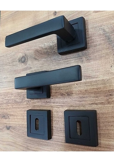 Avanti Siyah Kare Rozetli Kapı Kolu Oda 1 Takım 2 Adet Kapı Kolu 2 Adet Alt Rozet Metal