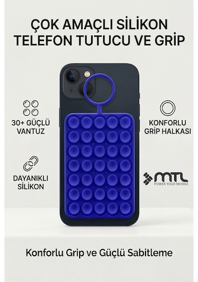 Vantuzlu Telefon Tutucu Silikon Yapışkanlı Sabitleyici, Selfie Ve Video İçin Duvar Askısı Sky163 Lacivert