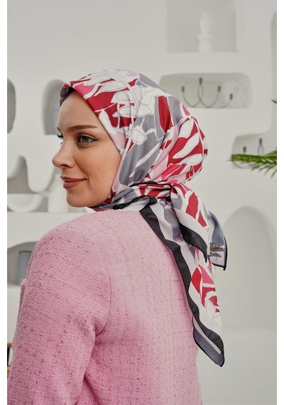 Afvente Yaprak Desen Bordo Soft Pamuk Eşarp