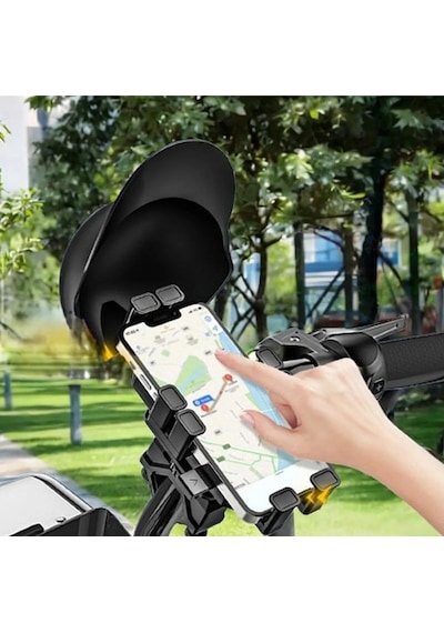 Gidon Ayna Bağlantılı Titreşim Önleyicili Yağmur Güneş Koruma Motosiklet Bisiklet Telefon Tutacağı