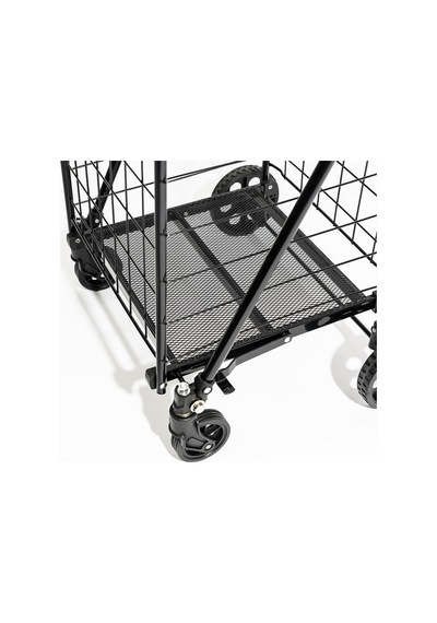 4 Tekerlekli 60 L Katlanabilir Kılıflı Pazar Arabası 360 Dönebilen Metal İskeletli Siyah Alışveriş Arabası