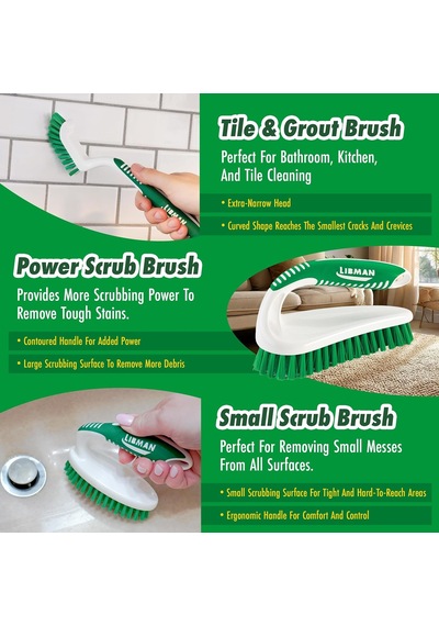 Libman Fırçalama Fırçası Seti - Harç, Fayans, Banyo, Mutfak İçin Üç Farklı Dayanıklı Fırça. Kullanımı Kolay, Zorlu Dağınıklıklar İçin Güçlü Lifler - Abd'de Üretilen Aile, Üniseks Parti 2406