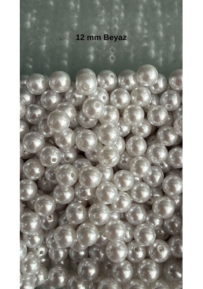 100 Gram - İnci Boncuk - 12 Mm Renk : Beyaz