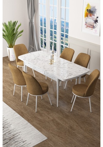 Canisa Concept Zen Serisi 80x132 Mdf Açılabilir Beyaz Mermer Desen Masa Takımı Ve 6 Cappucino Sandalye Masa Beyaz/sandalyeler Cappucıno Canisa Concept Zen Serisi 80x132 Mdf Açılabilir Beyaz Mermer Desen Masa Takımı Ve 6 Cappucino Sandalye Masa Beyaz/sandalyeler Cappucıno
