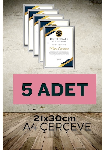 Gri-5 Adet A4 Çerçeve Diploma Belge Sertifika Fotoğraf Resim Çerçevesi Pvc 5 Li Platin