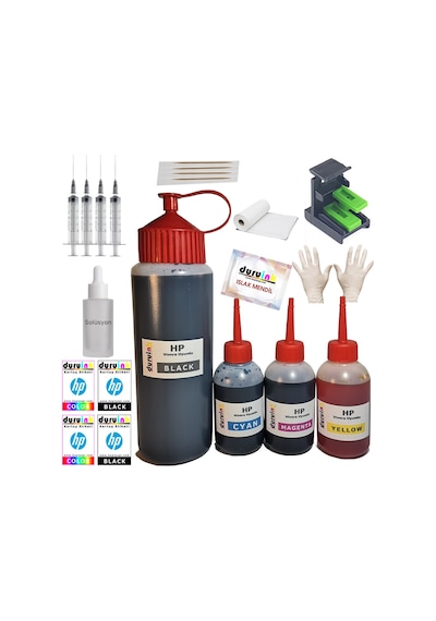 Hp 704 için Uyu MLu Kartuş Dolum Set 500 ML Siyah+3X100 ML Renkli