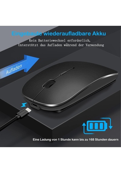Kablosuz Mouse, 2.4g Şarj Edilebilir Akıllı İnce Mouse, Usb Alıcılı, Yüksek Dpı, Siyah Genel