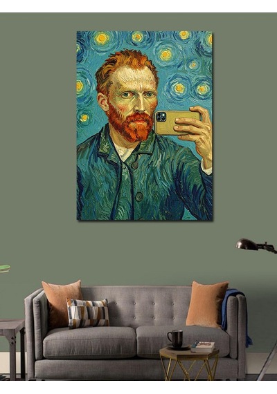Kanvas Tablo Van Gogh Ve Selfie Çizimi 50cmx70cm