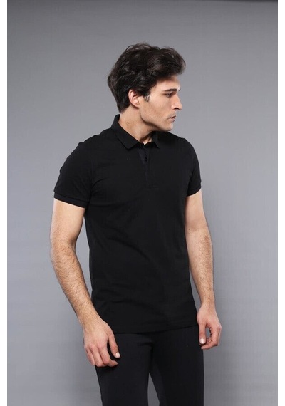 Yake Store Polo Yaka Düz Siyah T-shirt Wessi - Siyah