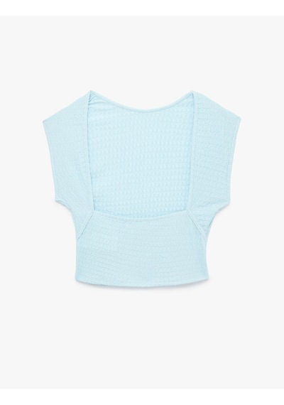 Koton Bürümcük Kumaş Dokulu Slim Fit Kolsuz Sırt Detaylı Crop Tişört Mavi 6sak50421ek