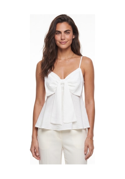 Onloox Kadın Beyaz Beyaz Pamuklu V Yaka Rahat Kalıp İnce Askılı Fiyonk Ve Sırt Gipe Detaylı Bluz