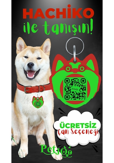Petjoo 19.Hachiko Yeşil-Kırmızı Qr'lı Köpek Künyesi