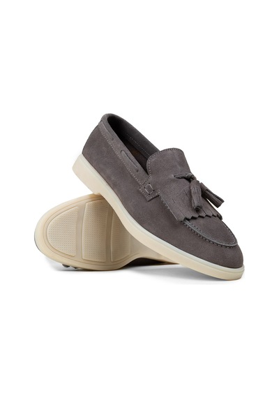 Deery Erkek Hakiki Süet Gri Püsküllü Loafer - 02030mgrıc02