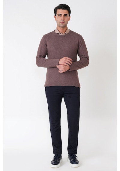 Slim Fit Ribanalı Düz Sütlü Kahve Yünlü Bisiklet Yaka Triko Kazak Tr 900 Slim Fit Ribanalı Düz Sütlü Kahve Yünlü Bisiklet Yaka Triko Kazak Tr 900