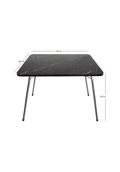 Bofigo 60 x 80 CM Granit Desenli Katlanır Masa Balkon Bahçe Kamp Masası Piknik Masası Siyah