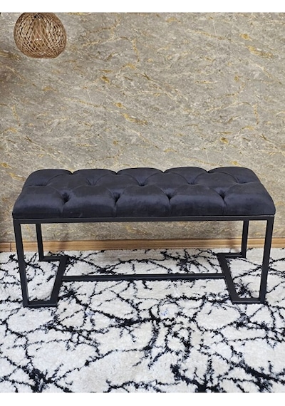 Siyah Boyalı - L - Ayaklı 100 Cm X 38 Cm Oturak - Bench - Makyaj Çok Renkli