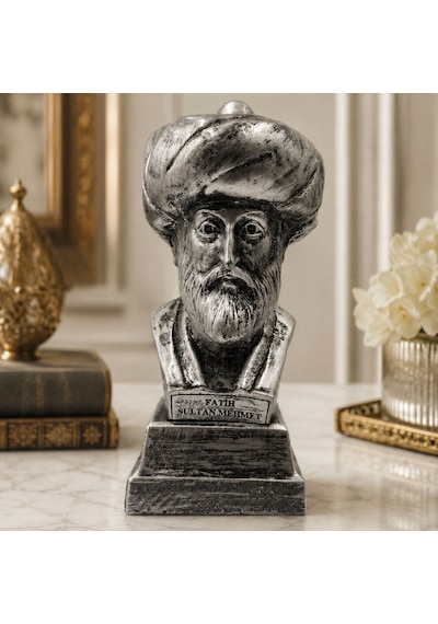 Bk Gift Gümüş Eskitme Fatih Sultan Mehmet Büstü Dekoratif Masa Üstü Biblo