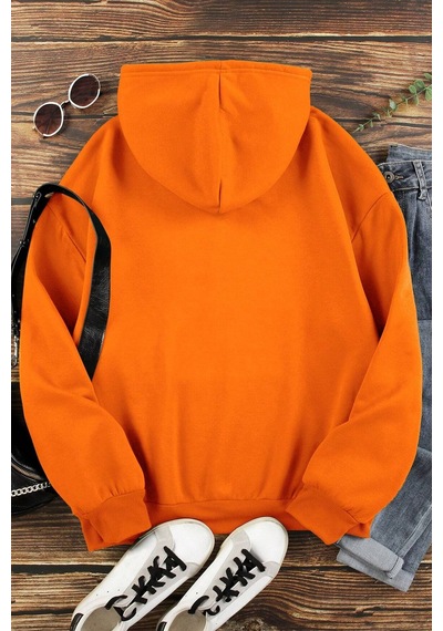 Unisex Kalp Baskılı Oversize Sweatshirt Turuncu