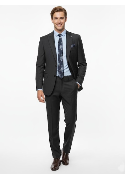 Presto Erkek Slimfit Çizgili Yün Takım Elbise 6 Drop Siyah 2127-001 Siyah
