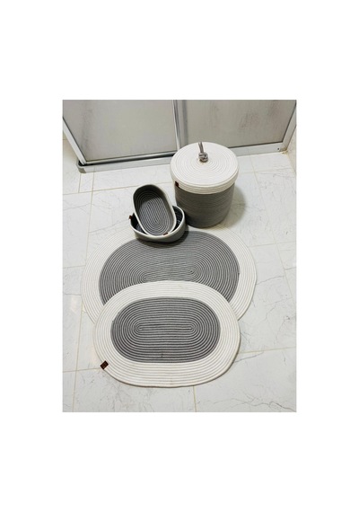 Jüt,hasır,5 Lı,banyo Paspas Takımı,bohem Tarzı Banyo Takımı,iskandinav Paspas/sepet 25x25 Krem Gri Krem Gri