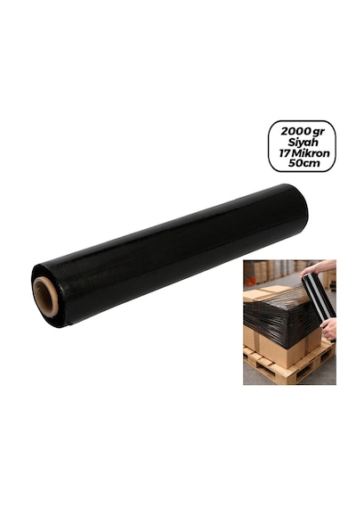 6 Adet Brüt: 2000gr Net Streç: 1500gr Siyah Koli - Palet Streç Film 17 Mikron 50cm 5639